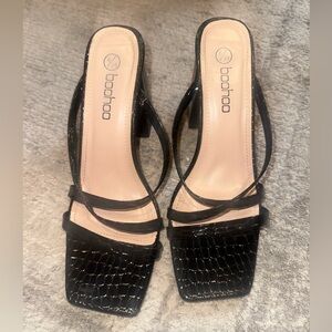 Boohoo Glossy Black Croc-Effect Heels